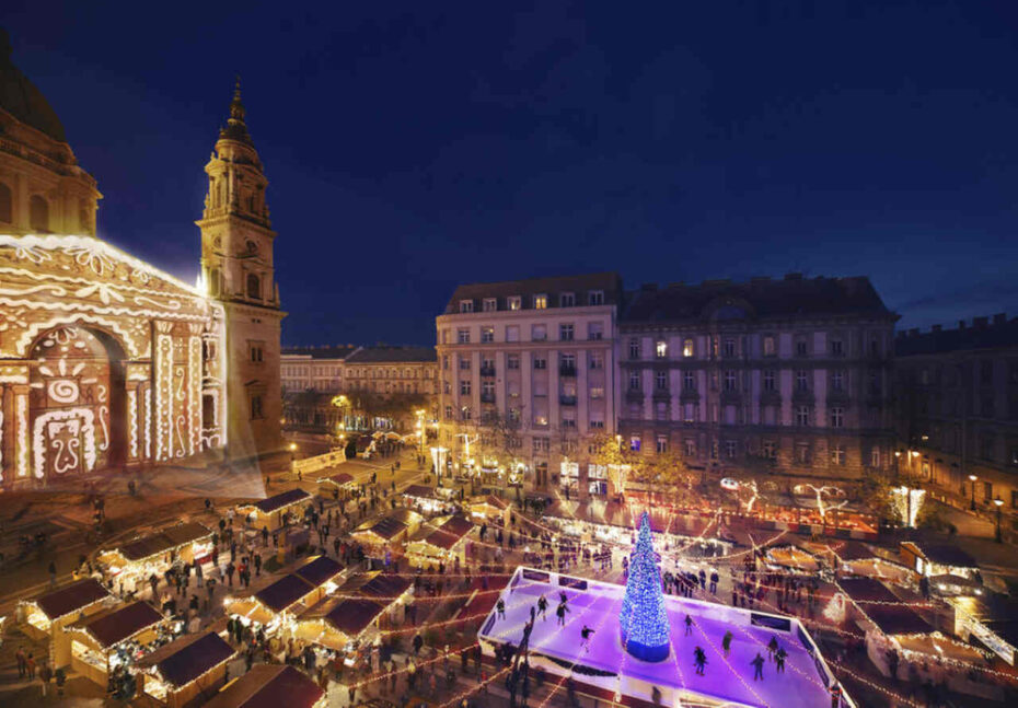 Budapest Christmas market in front of St. Stephen’s Basilica