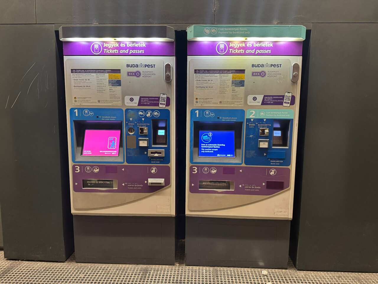 Ticket machines for the public transport in Budapest