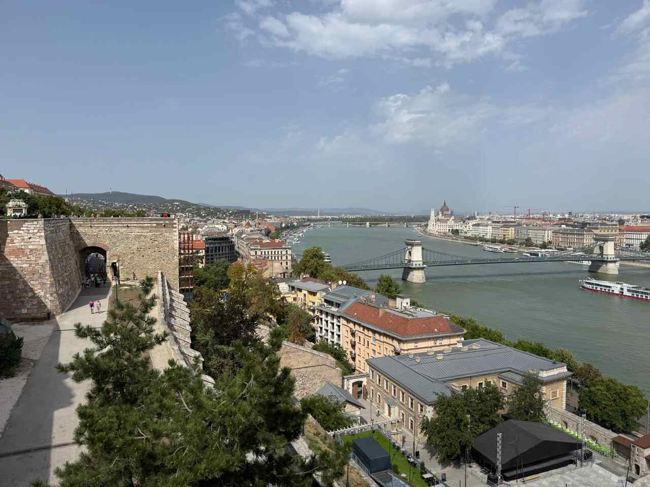 View from Buda Castle overlooking the Danube, Chain Bridge and Hungarian Parliament